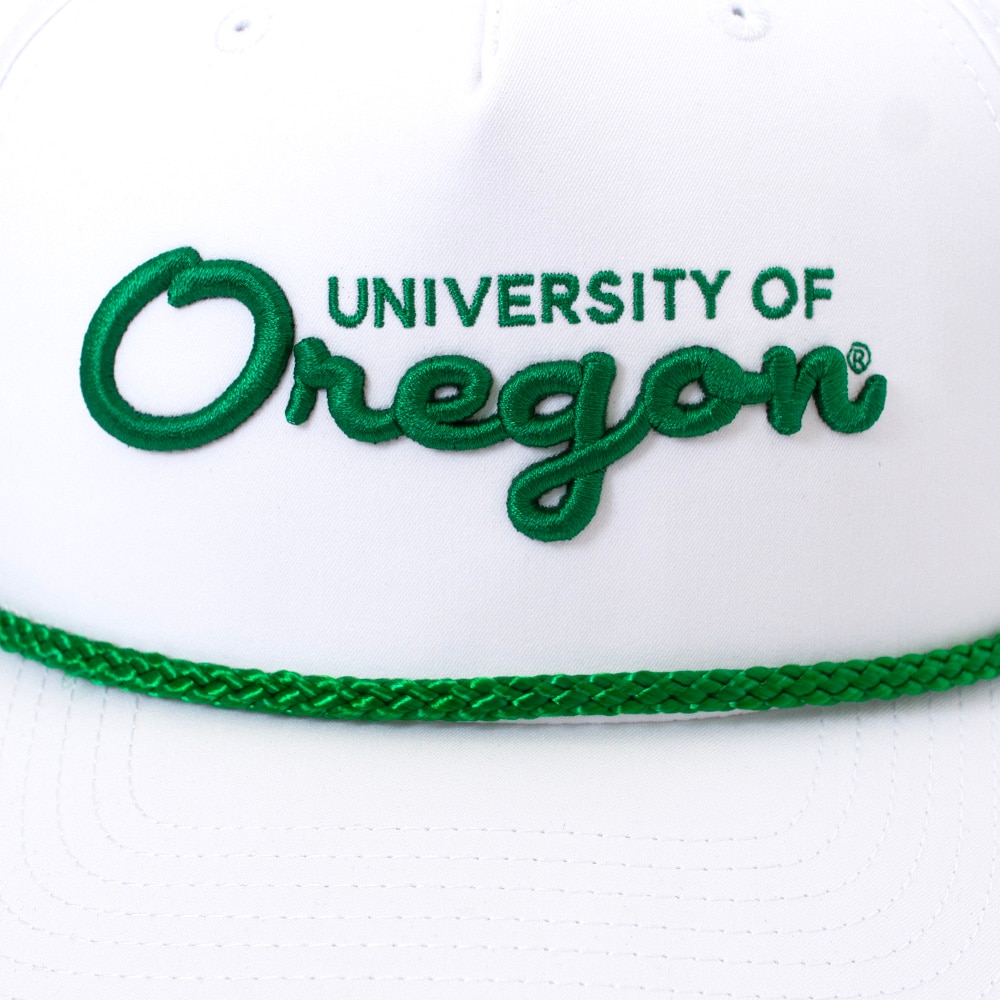 Interlocking UO, Richardson, White, Curved Bill, Polyester, Accessories, Unisex, White & Kelly, 258, Rope, University of Oregon, Adjustable, Hat, 846800